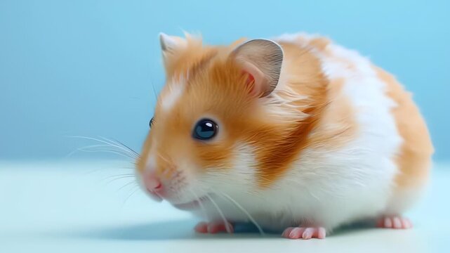 Guinea Pig Exploring Soft Blue Setting Adorable Whiskers Moving Curious Eyes
