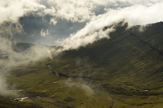 Clouds moving in over the sea, Slaettaratindur, Eysturoy, Faroe Islands, Denmark