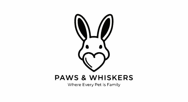 Cute Rabbit Face with Heart Logo Design.