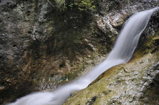 Waterfall, hill-climbing path, walkable gorge Diery Horne, Mala Fatra National Park, Slovakia, Europe