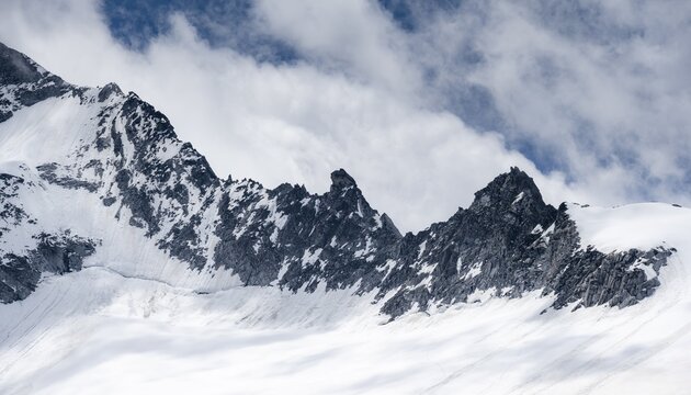 Snow-covered mountainside, crevasses, Waxeggkees glacier, high alpine landscape, Zillertal Alps, Zillertal, Tyrol, Austria