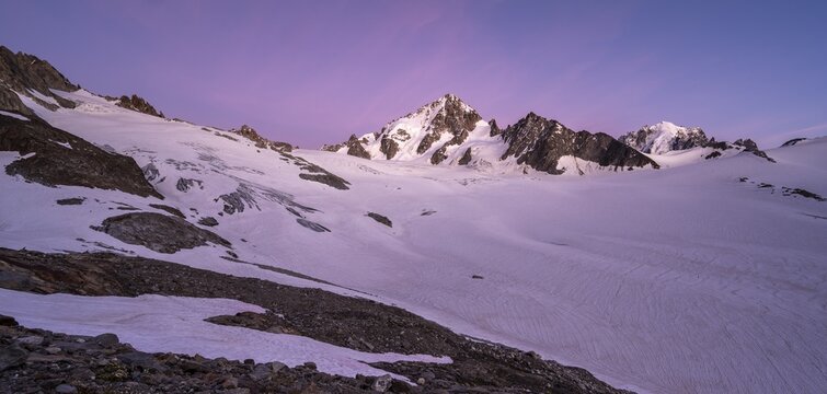 Evening mood, Glacier du Tour, Glacier and mountain peaks, High alpine landscape, Mitte Aiguille du Chardonnet , Chamonix, Haute-Savoie, France