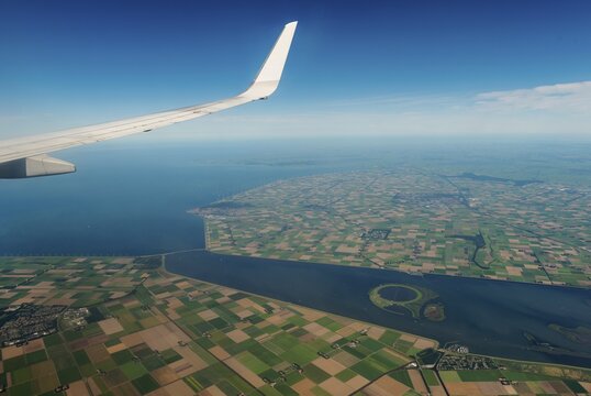 Rivers and scenery, view from aircraft, Amsterdam surroundings, Netherlands