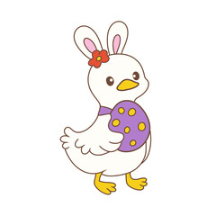 Naklejka premium Happy Easter. Spring holiday greeting card collection. Cute pastel silly easter goose bunny ear seamless pattern cartoon cottage spring hand drawn style.