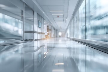 Obraz premium Modern corridor with smooth, reflective flooring and clean design.