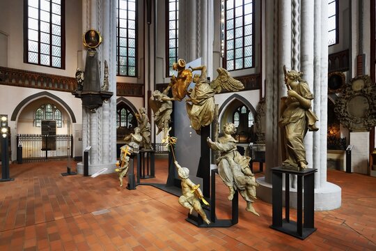 Angels statues in the renovated Saint Nicholas Church, Nikolai district, Berlin, Germany