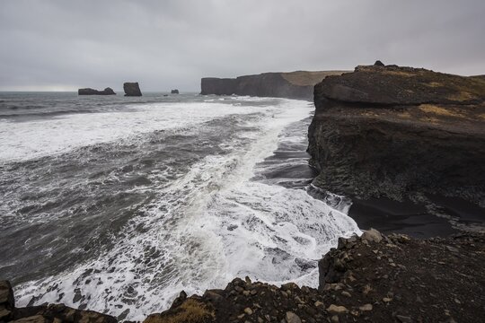 Coast, bad weather, Reynisfjara Beach, South Iceland, Iceland