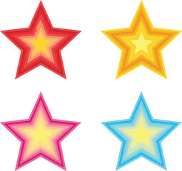 Obraz premium Set of colorful geometric stars in red, yellow, pink, and blue for modern decoration and graphic design on white background.