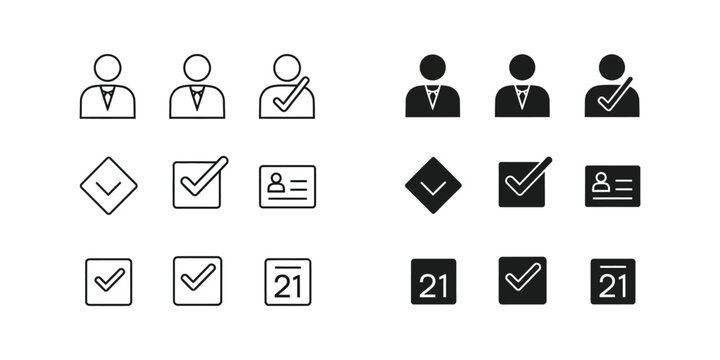 Illustrations of icons representing various user statuses and approvals