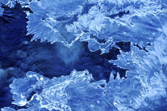 Frozen ice in a river bed, Engelberg, Switzerland, Europe