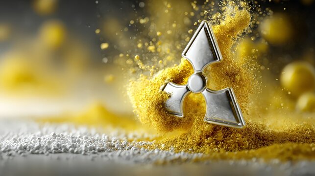 Symbol of radiation with yellow powder, representing energy themes.