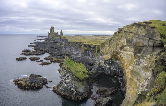 Breeding birds in the cliffs of Londrangar, Sn&aelig;fellsb&aelig;r, Vesturland, Iceland