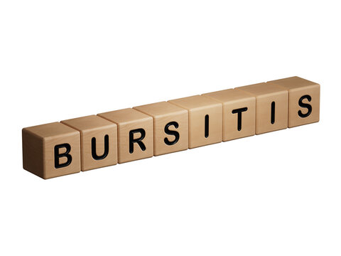 The word BURSITIS is written on wooden cubes. Medical concept.close up of wooden elements,Business Concept.Supports PNG files with transparent backgrounds.