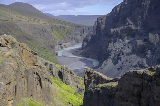 Canyon of J&ouml;kuls&aacute; &aacute; Br&uacute; below K&aacute;rahnj&uacute;kar Dam, Flj&oacute;tsdalsh&eacute;ra&eth;, Austurland, Iceland