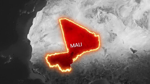Mali map glowing in red light within motion digital animation stock footage