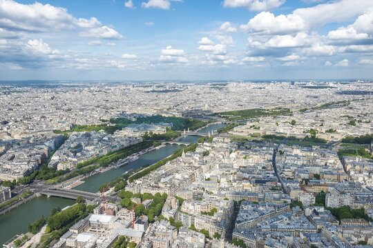 Cityscape, view from the Eiffel Tower over the Seine river, Paris, &Icirc;le-de-France, France