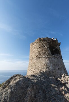 Half-ruined stone tower, Genoese tower, Corsica, France