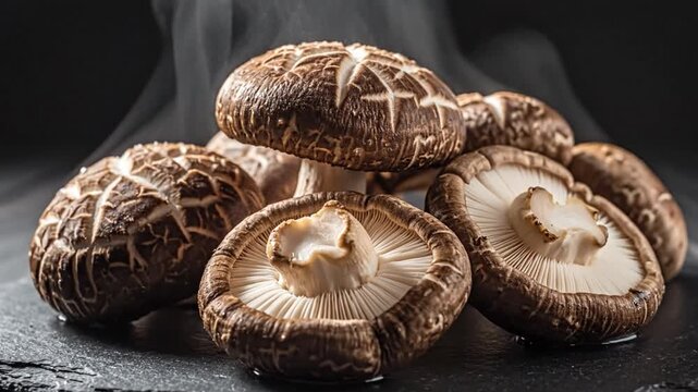 Fresh Shiitake Mushrooms on Slate with Steam
