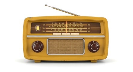 Fototapeta premium Vintage yellow radio isolated on white background for media communication