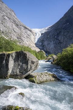 Briksdalselva River, Briksdalsbreen, Briksdal Glacier, Briksdal, Norway