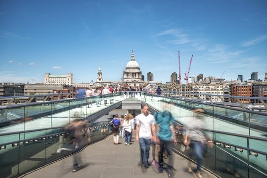 Millenium Bridge and St Paul's Cathedral, Motion Blur, London, England, Great Britain
