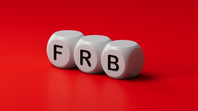 wooden dice with frb text. Financial, marketing.close up of wooden dice,Business Concept.3D rendering.
