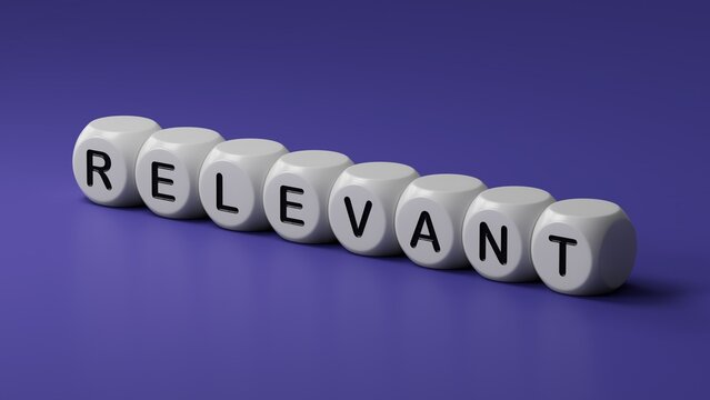  wooden dice with text RELEVANT. financial market. financing.close up of wooden dice,Business Concept.3D rendering.