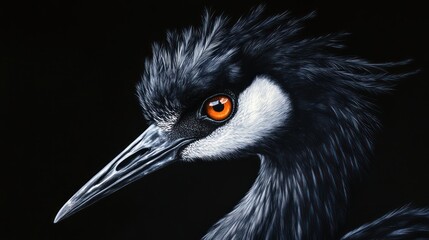 Fototapeta premium Close-up portrait of a crane, dark background. Possible use Nature photography