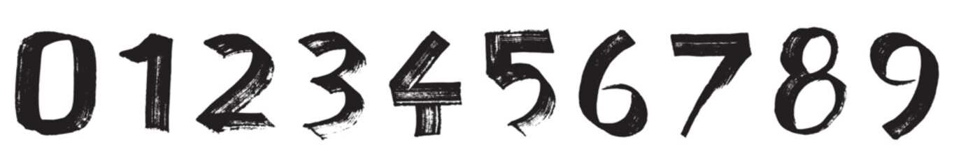 Set of brush stroke, marker textured numbers. Numbers 1, 2, 3, 4, 5, 6, 7, 8, 9, 0. This is a set of brush strokes, marker-textured number. Vector illustrtation. © Pulak