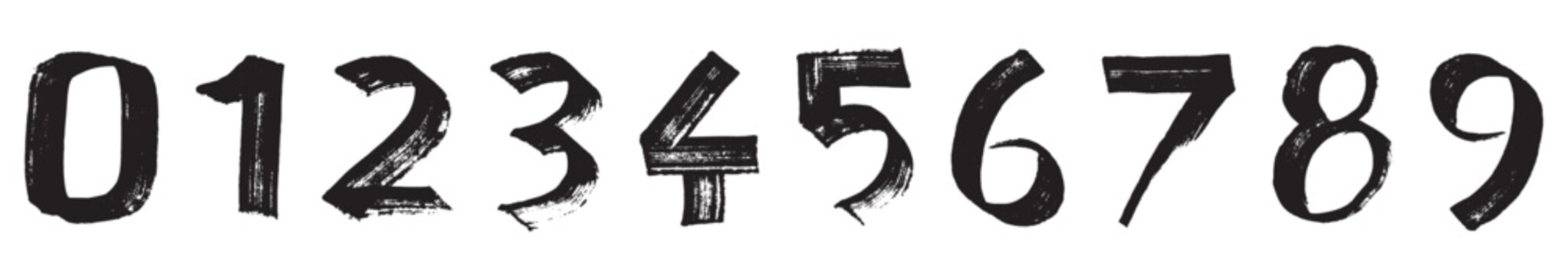 Set of brush stroke, marker textured numbers. Numbers 1, 2, 3, 4, 5, 6, 7, 8, 9, 0. This is a set of brush strokes, marker-textured number. Vector illustrtation.