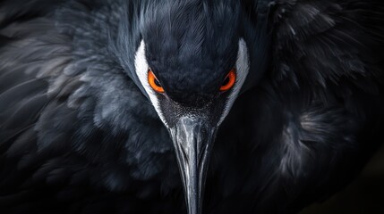 Fototapeta premium Close-up crane portrait, intense gaze, dark feathers
