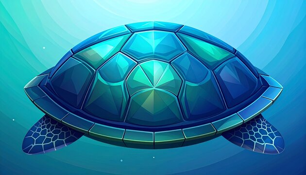 3d geometric sea turtle shell glowing underwater with futuristic bioluminescent pattern