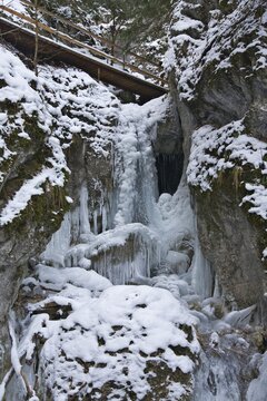 Waterfall, ice formations, Steinwandklamm Ravine, Lower Austria, Austria, Europe
