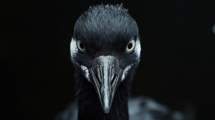Fototapeta premium Angry crane close-up portrait against dark background