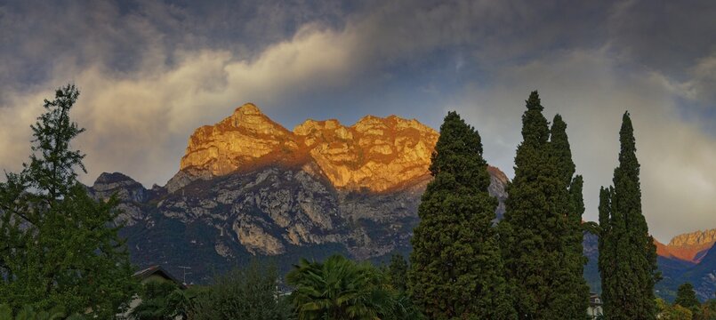 Cina mountain range at sunset, Riva del Garda, Lake Garda North, Trento, Trentino-Alto Adige, Italy