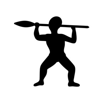 Caveman icon silhouette, white background, vector illustration