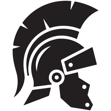 Black Spartan helmet vector illustration with plume isolated on white background
