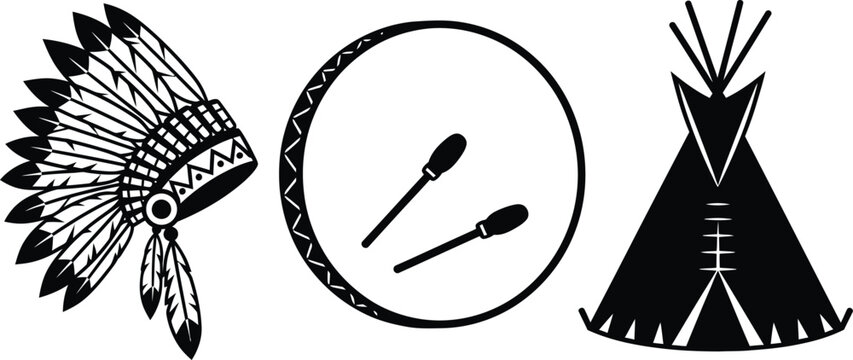 native american symbols in black and white vector design