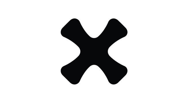 Abstract X Symbol on White: An isolated black X symbol, its unique form, on a clean, unobtrusive plane, offering simplicity and versatility for various applications. 