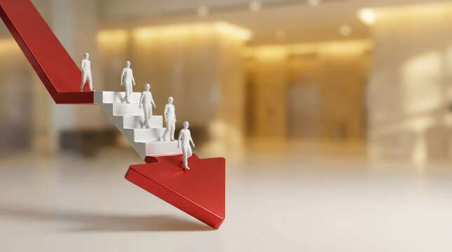 Layoff market downturn concept staircase figure arrow decline risk recession layoffs market downturn concept staircase figure arrow decline risk recession as tiny employee figure walk down step