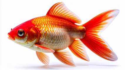 Fototapeta premium 白背景に映える更紗金魚（オランダ獅子頭タイプ）の鮮やかな色彩 Vibrant Sarasa Goldfish (Oranda-style) isolated on a pure white background