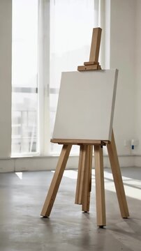 Blank artist easel in bright empty studio