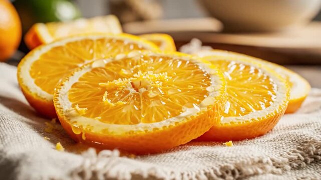 Juicy Orange Slices Fanned on Linen Napkin