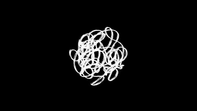 Hand‑drawn chaotic white scribble animation element on transparent background