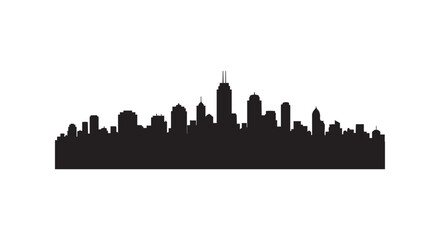 Fototapeta premium Modern metropolitan cityscape skyline silhouette with high rise skyscrapers and urban buildings on white background.
