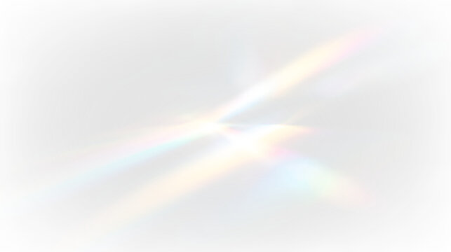 Blurred prismatic light rays create a vibrant rainbow effect isolated on transparent background, forming an artistic composition, light overlay, PNG
