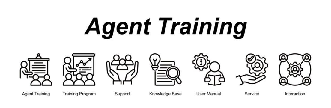 Agent Training web banner icon vector illustration concept for with icon of Agent Training, Training Program, Support, Knowledge Base, User Manual, S.