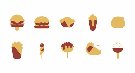 A collection of delicious fast food and snack icons perfect for menus, websites, or apps © reyro22