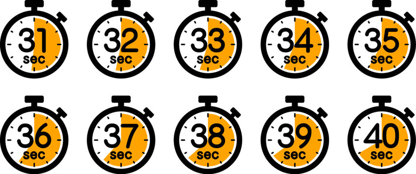 時間を示すストップウォッチのアイコン（stopwatch icon　31sec/32sec/33sec/34sec/35sec/36sec/37sec/38sec/39sec/40sec）

