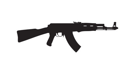 Fototapeta premium Silhouette illustration of ak rifle isolated on white background for concept art or game design asset collection.